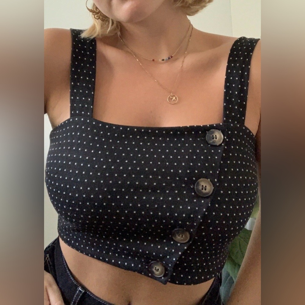 Free People Black Polka Dot Button-Front Crop Tank